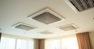 AC duct outlet on a Dubai apartment ceiling showing per-outlet duct cleaning pricing model