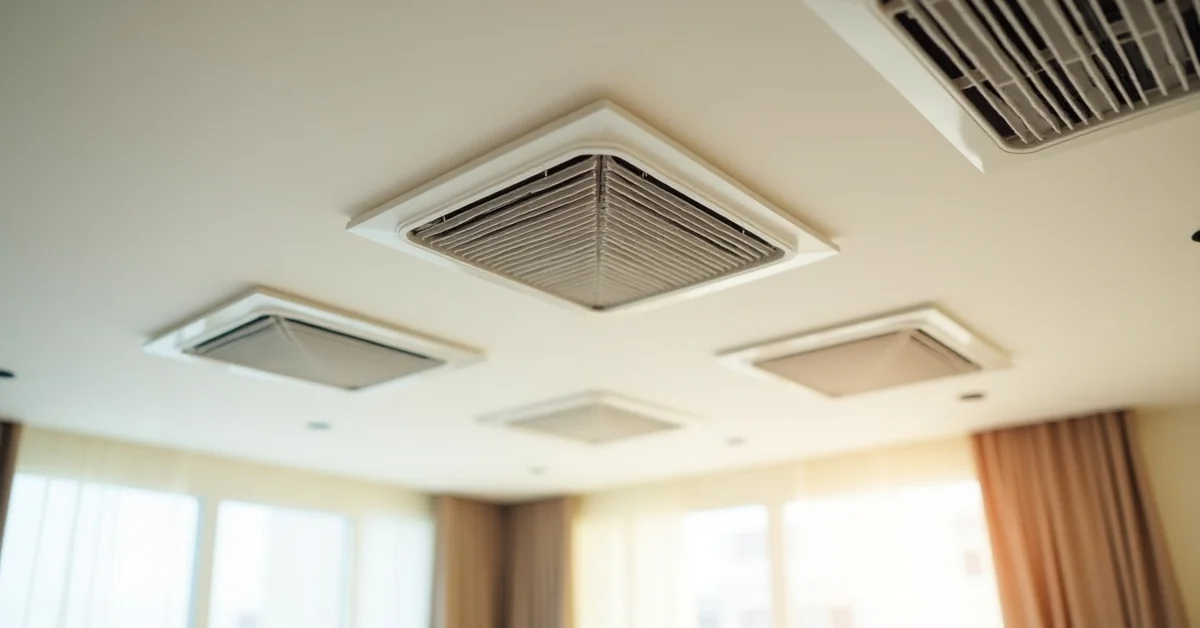 AC duct outlet on a Dubai apartment ceiling showing per-outlet duct cleaning pricing model