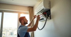AC duct cleaning service in a Dubai high-rise apartment with split unit and FCU system