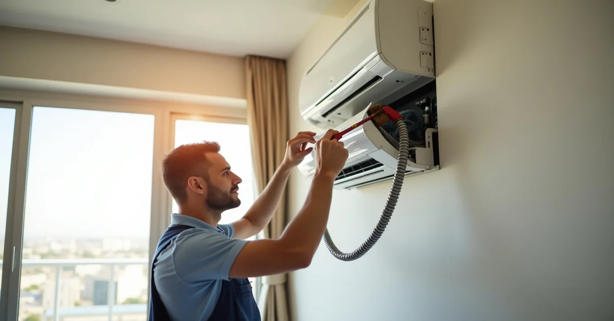 AC duct cleaning service in a Dubai high-rise apartment with split unit and FCU system