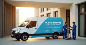 SMS Cleaning HVAC technician performing professional AC duct cleaning in a Dubai villa