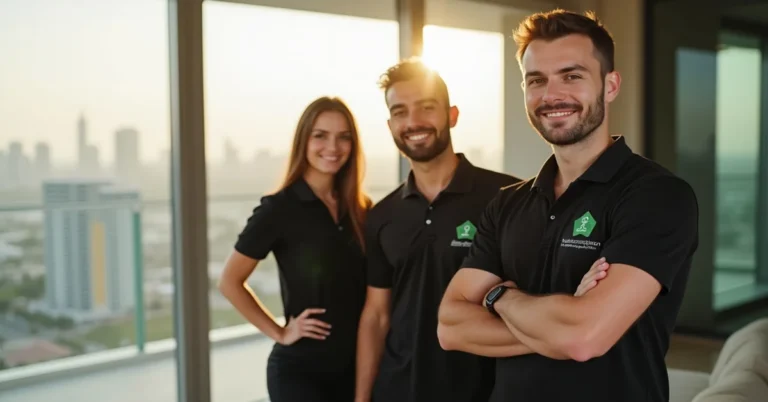 Professional cleaning team in a JLT Dubai high-rise apartment — maid service and deep cleaning available