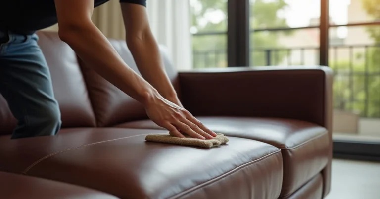 Professional leather sofa cleaning and conditioning service in a Dubai living room
