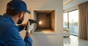 Mould visible on AC duct outlet grill and duct interior in a Dubai apartment HVAC system