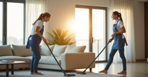 Side-by-side comparison of a part-time cleaning visit and a live-in maid in a Dubai apartment