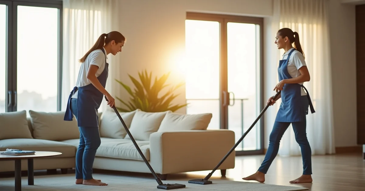 Side-by-side comparison of a part-time cleaning visit and a live-in maid in a Dubai apartment