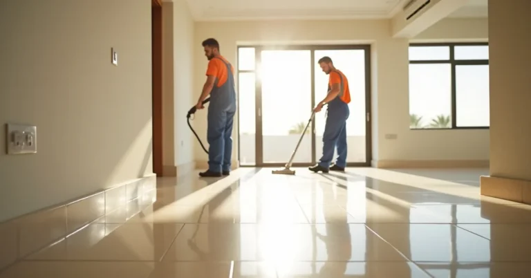 Residential deep cleaning team in uniform completing a Dubai home cleaning service